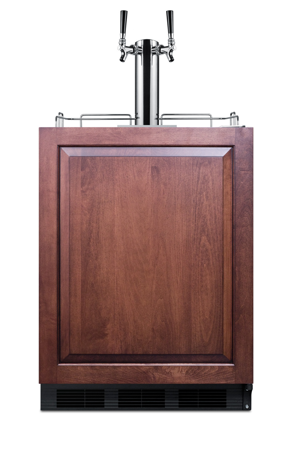 Built-in undercounter ADA height commercially listed dual tap wine dispenser with panel-ready door and black cabinet